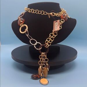 # P55.   Chico's Gold and Brown Statement Necklace